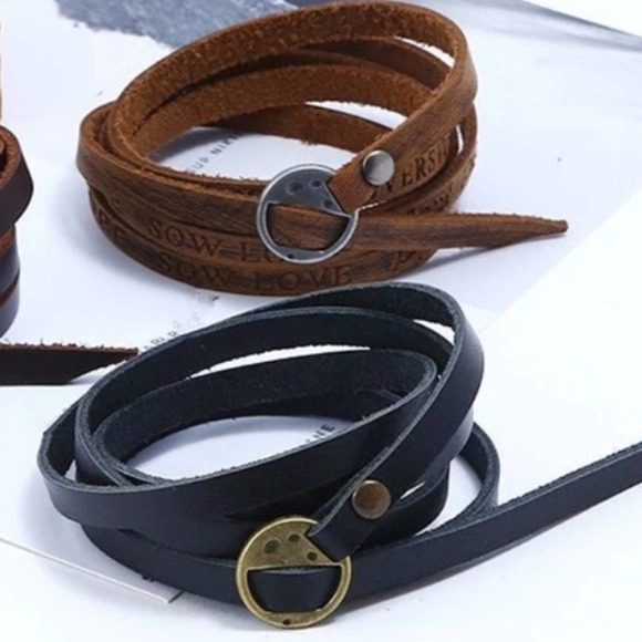 Men's Leather Wrap Bracelet - Dark Brown - Picture 3 of 9